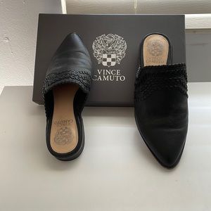 Vince Camuto black leather flat mules